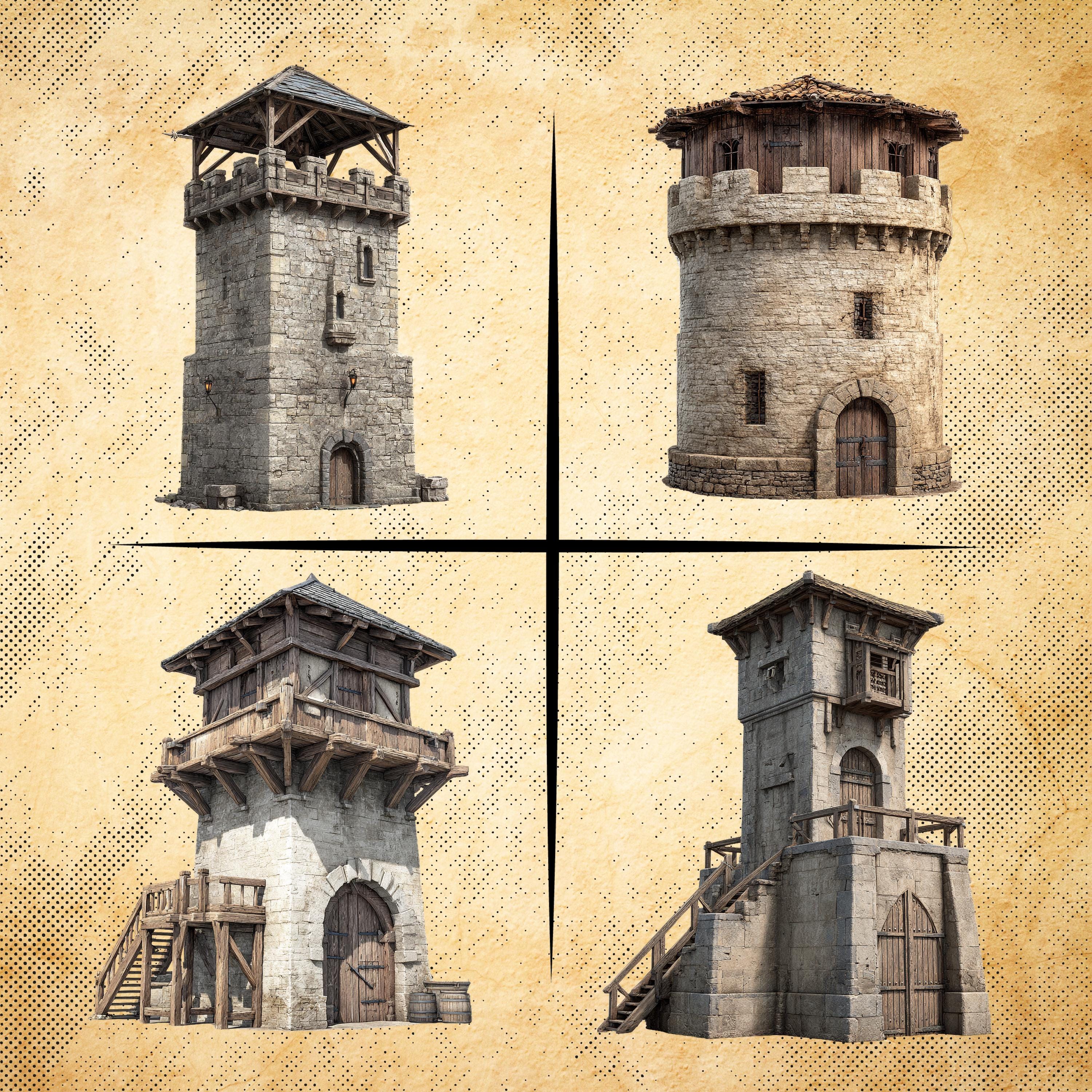  Medieval Guard Towers – 24 Fortified Watchtower Cliparts , Transparent Bildidee 