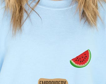 Geborduurd sweatshirt, sweater watermeloen, cadeau watermeloenliefhebber, fruithoodie, sweater esthetisch watermeloenpictogram, summer Vibes