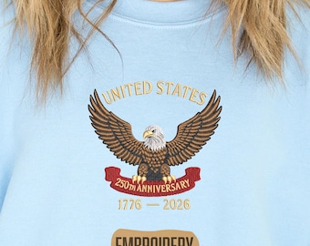 Sudadera bordada, sudadera del 250.º aniversario de EE. UU., ropa conmemorativa patriótica, sudadera con capucha del 4 de julio, sudadera 1776-2026