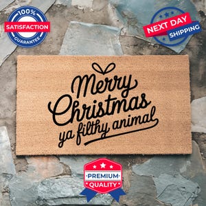 Merry Christmas Ya Filthy Animal Doormat, Coir Doormat, Housewarming Gift, Christmas Porch, Welcome Doormat, Front Door Decor, Christmas Mat