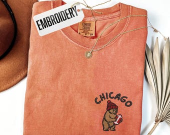 Comfort Colors Chicago Football Shirt, Embroidered Game Day Bear Shirt, Embroidery Chicago Football 1920s Shirt, Chicago Bears Fan Gear