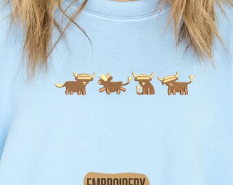 Sudadera bordada, linda sudadera con capucha de vacas de las Tierras Altas, sudadera de cuello redondo con animales de granja del oeste, suéter unisex de regalo para amantes de las vacas, sudadera con capucha divertida