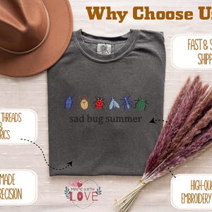 Comfort Colors Shirt, Embroidery Sad Bug Summer Design Shirt, Bug Lover Gift Shirt, Cottagecore Vibes, Nature Aesthetic Shirt, Insect Shirt image 7