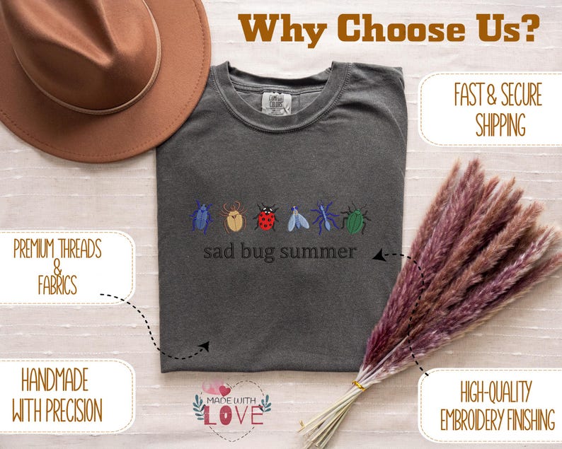 Comfort Colors Shirt, Embroidery Sad Bug Summer Design Shirt, Bug Lover Gift Shirt, Cottagecore Vibes, Nature Aesthetic Shirt, Insect Shirt image 7