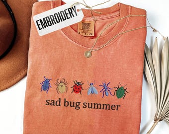 Comfort Colors Shirt, Embroidery Sad Bug Summer Design Shirt, Bug Lover Gift Shirt, Cottagecore Vibes, Nature Aesthetic Shirt, Insect Shirt - S,M,L,XL,2XL,3XL,4XL