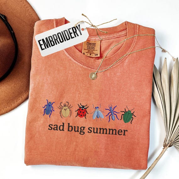 Comfort Colors Shirt, Embroidery Sad Bug Summer Design Shirt, Bug Lover Gift Shirt, Cottagecore Vibes, Nature Aesthetic Shirt, Insect Shirt