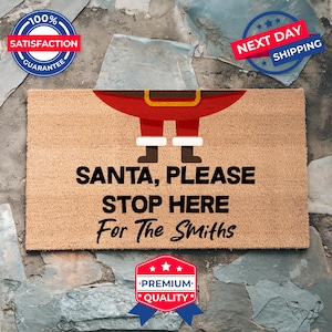 Santa Please Stop Here Custom Doormat, Custom Gift, Christmas Welcome, Entryway Decor, Christmas Decor, Cute Doormat, Seasonal Home Decor