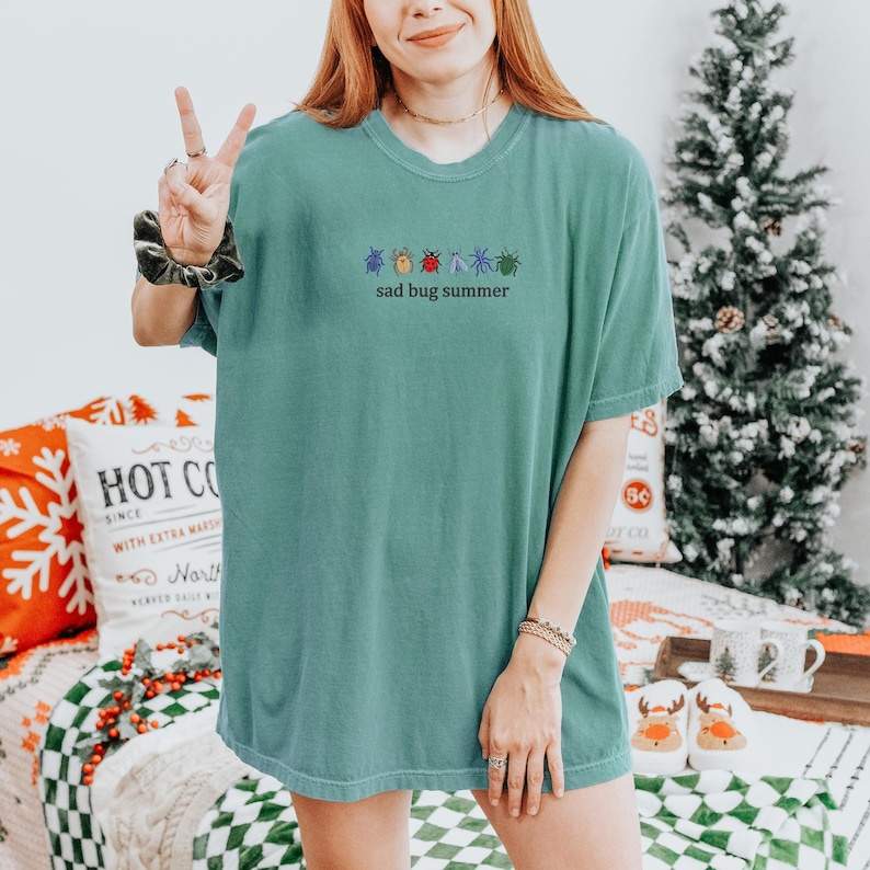 Comfort Colors Shirt, Embroidery Sad Bug Summer Design Shirt, Bug Lover Gift Shirt, Cottagecore Vibes, Nature Aesthetic Shirt, Insect Shirt image 4