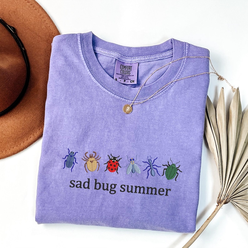 Comfort Colors Shirt, Embroidery Sad Bug Summer Design Shirt, Bug Lover Gift Shirt, Cottagecore Vibes, Nature Aesthetic Shirt, Insect Shirt image 5