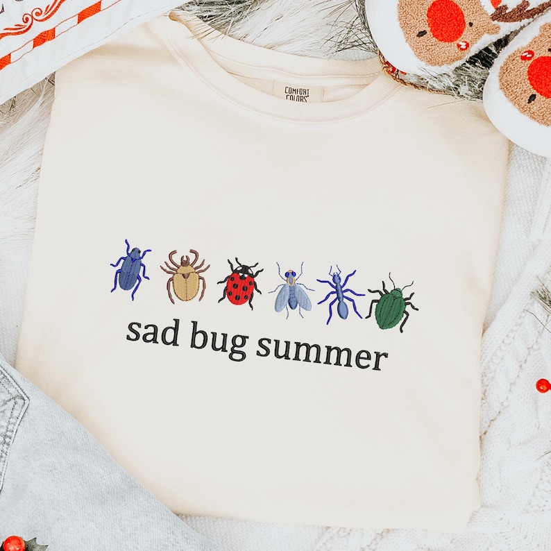 Comfort Colors Shirt, Embroidery Sad Bug Summer Design Shirt, Bug Lover Gift Shirt, Cottagecore Vibes, Nature Aesthetic Shirt, Insect Shirt image 3