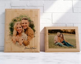 Personalized Photo on Wood, Personalized Gift, Wood Photo, Watercolor Print, Picture Gifts, Wood Photo Print, Couple Photo Print, Home Gift