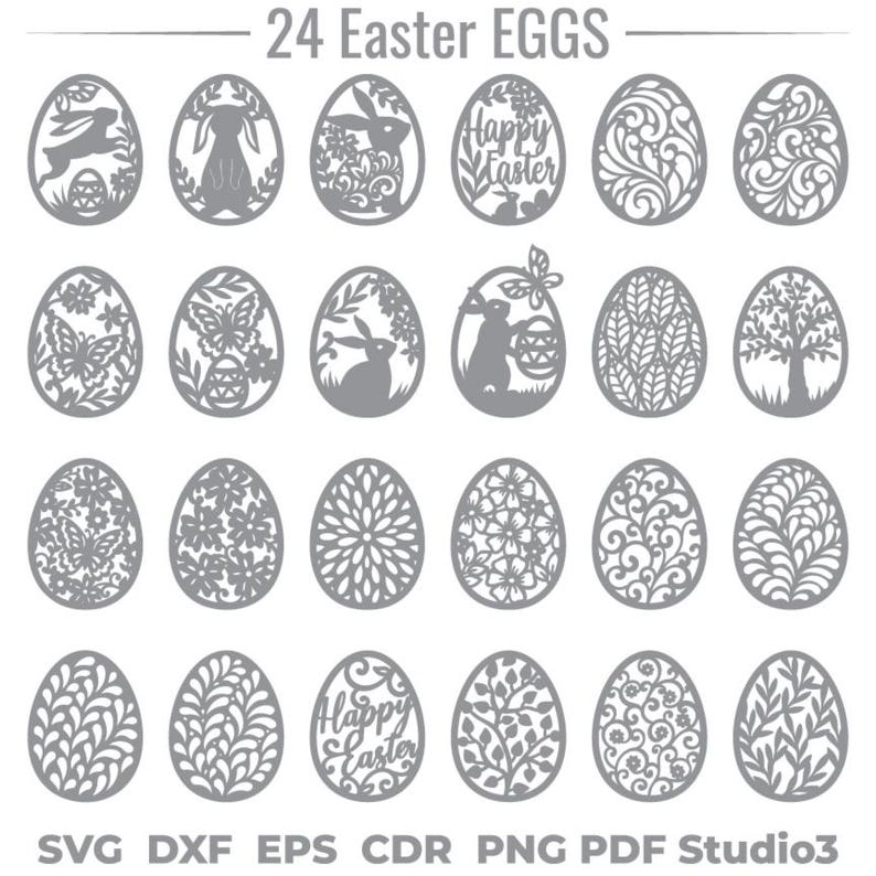 24 Easter Eggs SVG DXF Laser Cut Templates, Easter Decorations, Cricut ...
