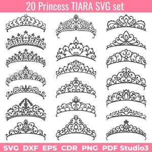 Princess Tiara SVG Bundle | 20 Crown Clipart Cut Files for Cricut Silhouette Laser cut, png pdf svg dxf cdr eps Studio3.