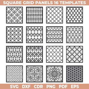 Square Grid Panel SVG Bundle, 16 Laser Cut Screen Patterns, Decorative Grill DXF Templates, CNC Plazma files, svg dxf cdr png pdf eps.