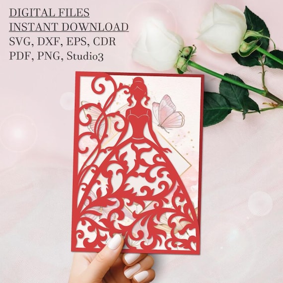 Quinceañera Fold Card SVG | Princess Sweet 16 Invitation 5x7 | Butterfly Party Template Laser cut Cameo cdr dxf pdf eps Studio3.