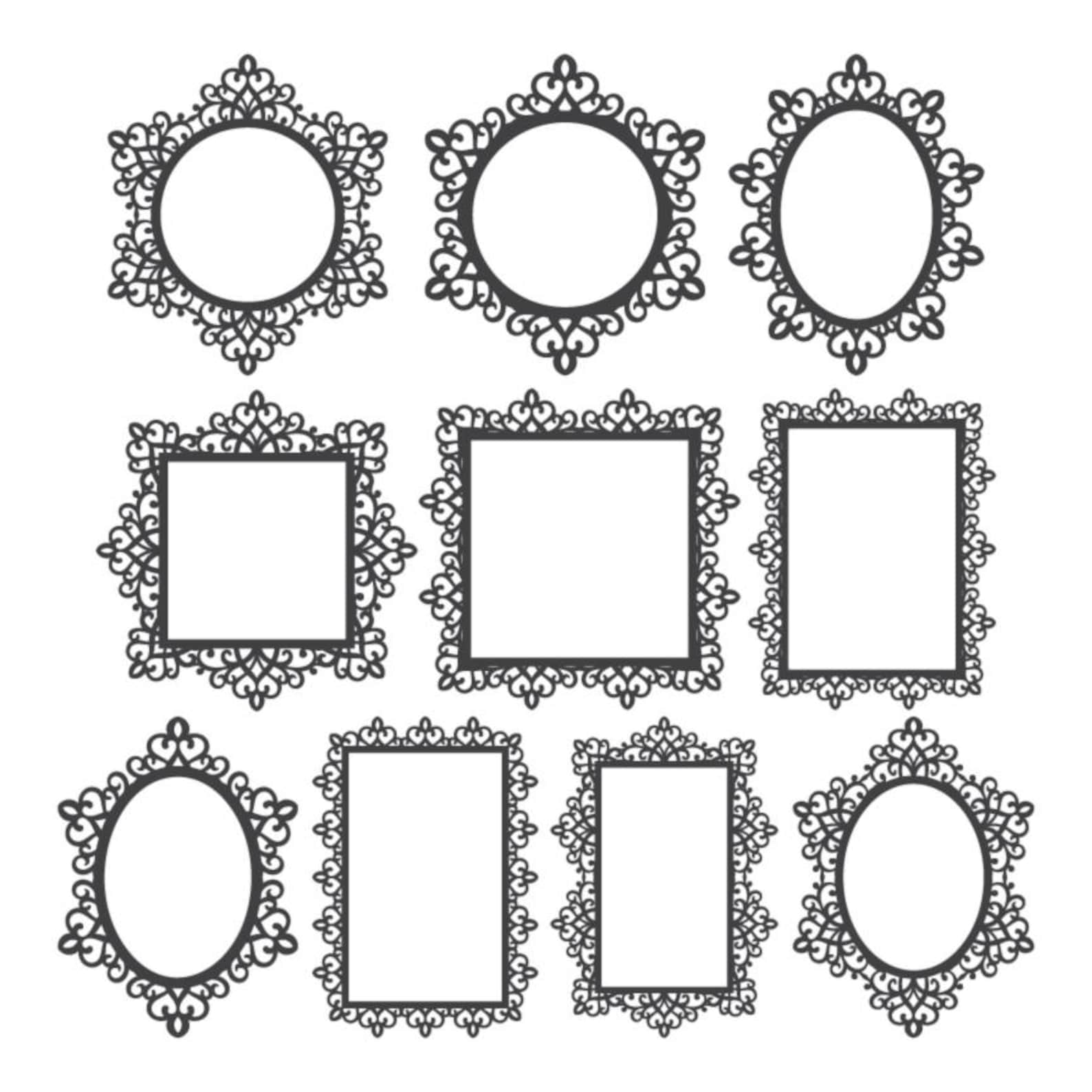 10 Vintage Laser Cut Frame Template SVG, Decorative Clipart Frame Set ...