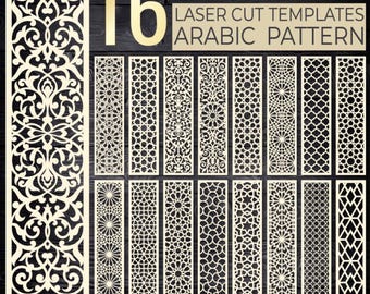 Laser Cut Borders SVG, 16 Arabic Pattern Panels, CNC dxf Templates, STL Files for 3 Printing, Decorative Screens, Cricut Silhouette.