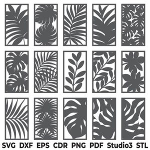 Tropische Blätter Panel SVG, Laser Cut Datei, Palmenblatt Muster, Cricut und Silhouette, Wand Kunst, Screen Panel Template dxf cdr png pdf eps STL