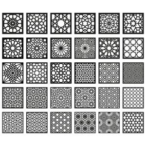 Set di pannelli arabi, 30 motivi geometrici islamici quadrati, sottobicchieri in stile arabo e marocchino, file CNC Plazma svg dxf cdr png pdf eps.
