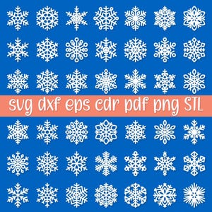 Set di 42 disegni digitali per il taglio dei fiocchi di neve, fiocchi di neve SVG, fiocchi di neve PNG, fiocchi di neve tagliati al laser, file STL 3D di fiocchi di neve, pdf eps cdr dxf.