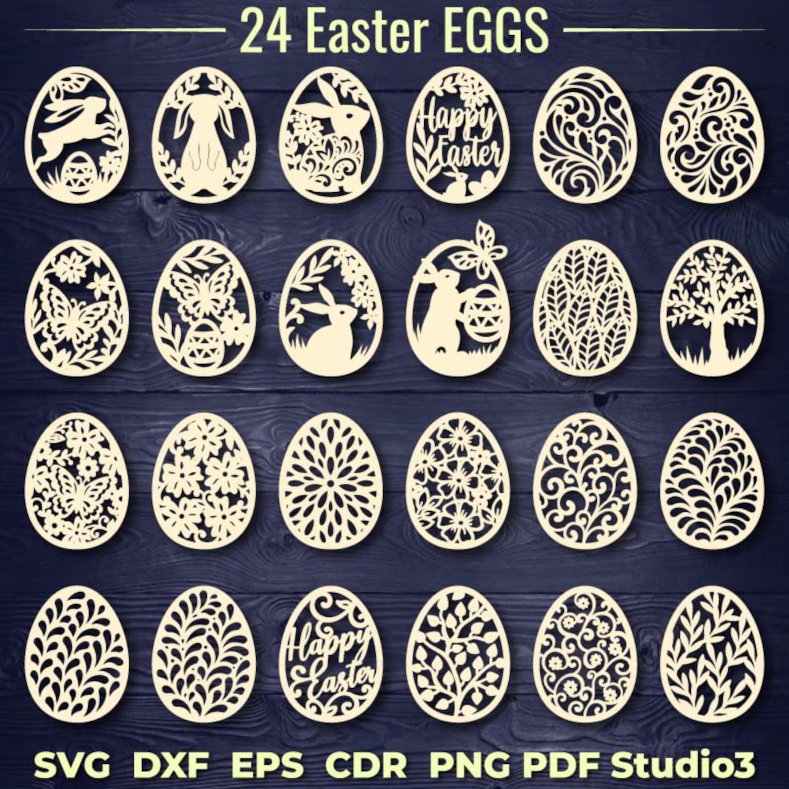 24 Easter Eggs SVG DXF Laser Cut Templates, Easter Decorations, Cricut ...