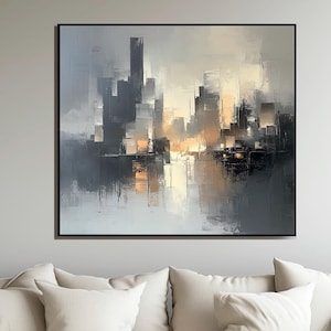 Abstract Cityscape Art Print - Minimalist Urban Skyline in Monochrome Hues