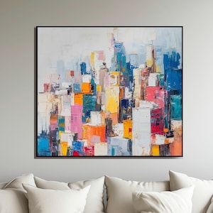 Colorful Abstract Cityscape Oil Painting - Modern Urban Wall Art Print