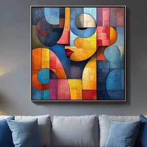 Colorful Geometric Cubist Portrait - Modern Abstract Art Oil Painting ...