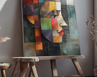 Bold Abstract Cubist Portrait Canvas Print, Living Room Decor