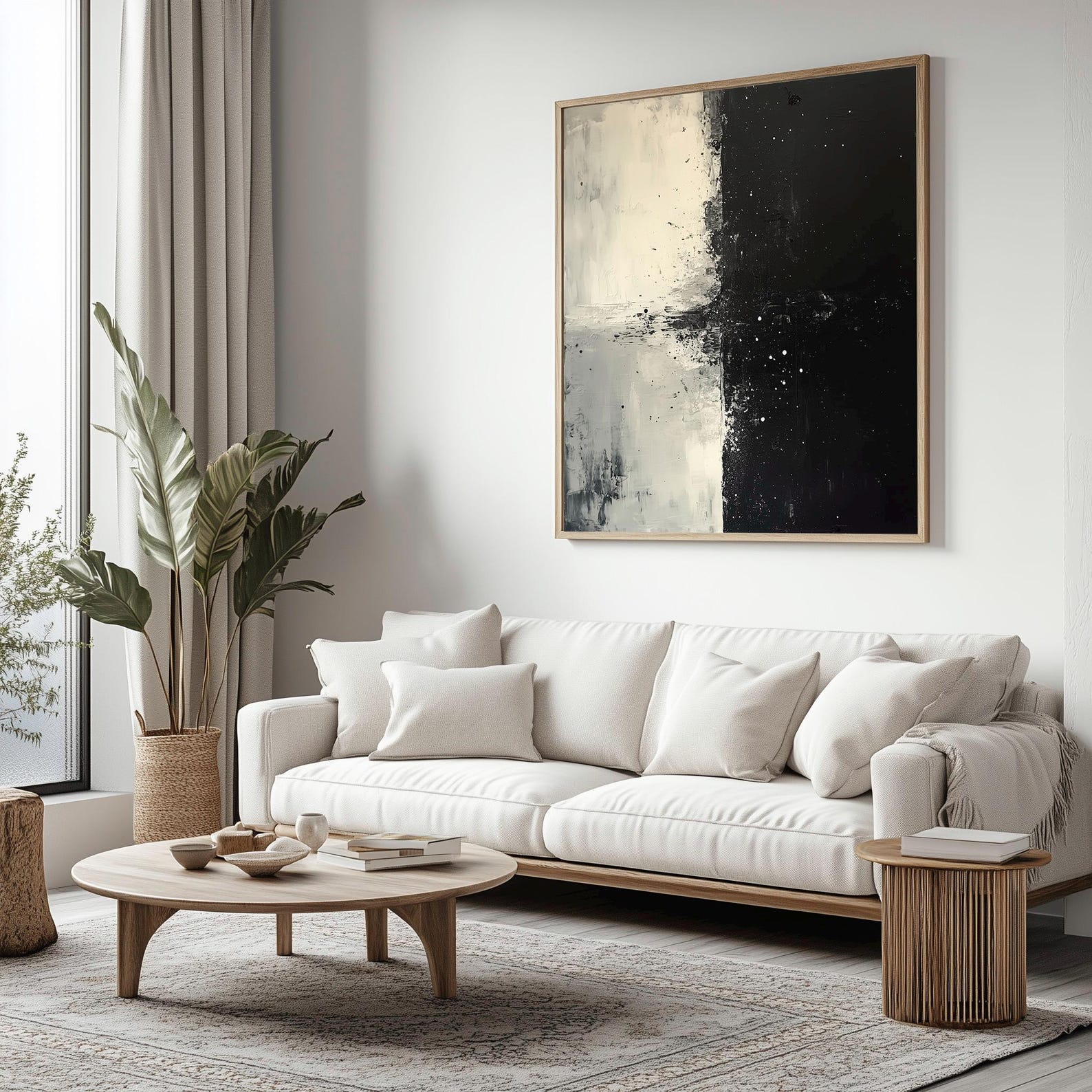 Abstract Black and White Minimalist Art Print - Modern Monochrome Wall ...