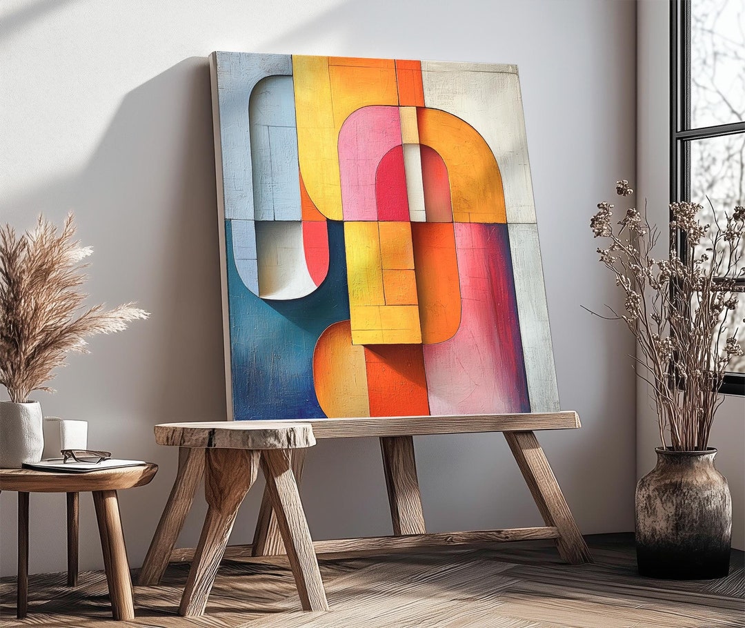 Colorful Geometric Abstract Oil Painting - Mid-century Modern Cubism - Etsy