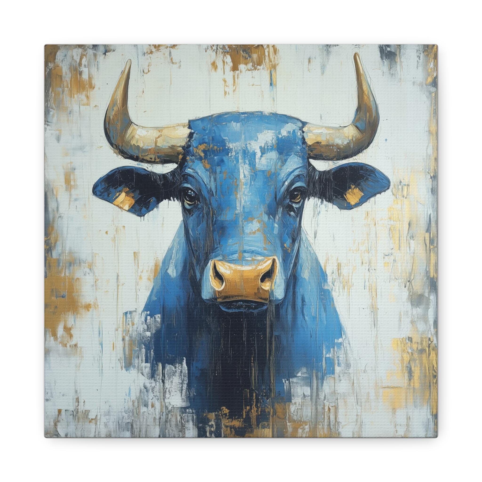 Abstract Blue Bull Oil Painting - Contemporary Minimalist Animal Art - Etsy