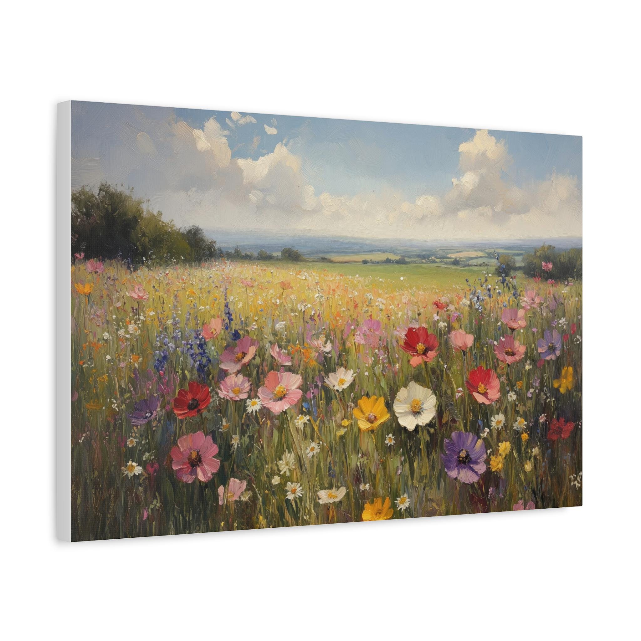 Wildflower Field Canvas Art Print - Vibrant Summer Landscape, Colorful ...