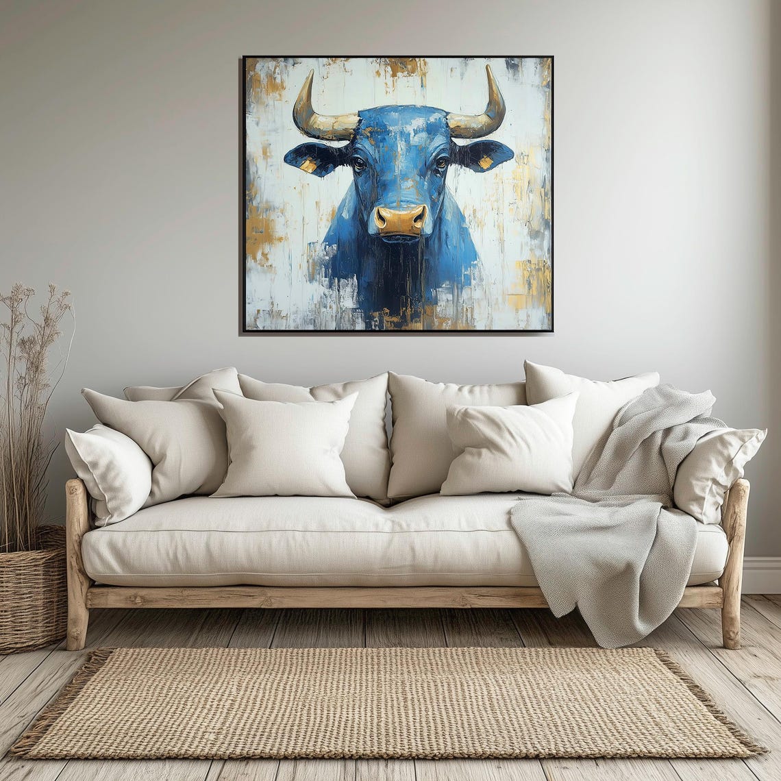 Abstract Blue Bull Oil Painting - Contemporary Minimalist Animal Art - Etsy