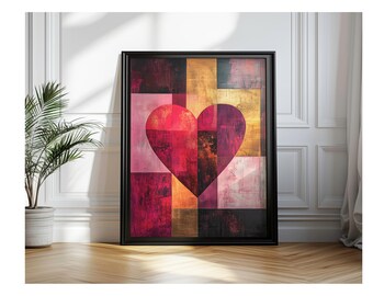 Modern Geometric Heart Canvas Print, Living Room Decor