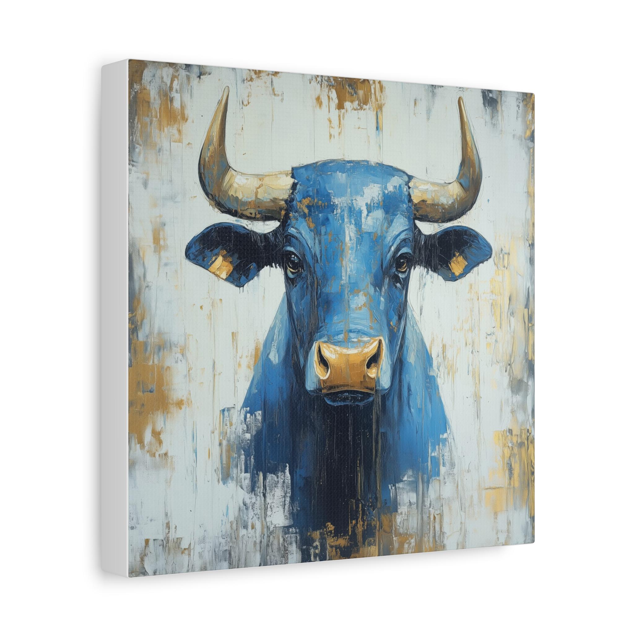Abstract Blue Bull Oil Painting - Contemporary Minimalist Animal Art - Etsy