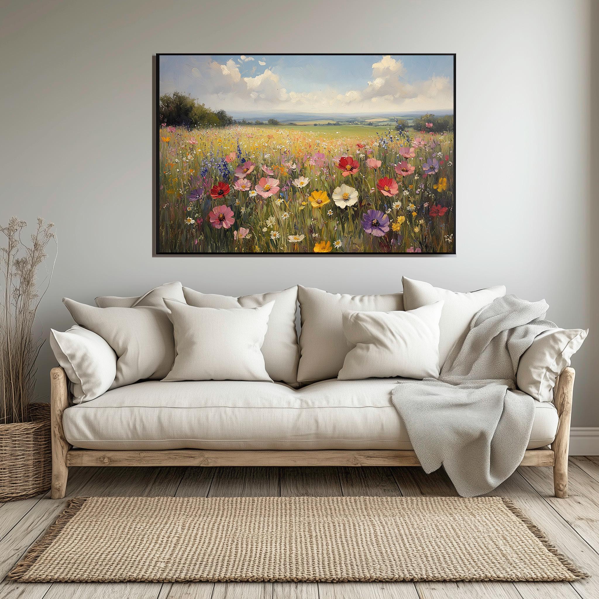 Wildflower Field Canvas Art Print - Vibrant Summer Landscape, Colorful ...