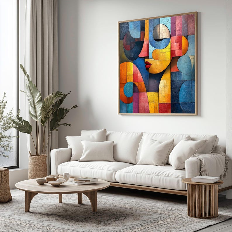 Colorful Geometric Cubist Portrait - Modern Abstract Art Oil Painting ...