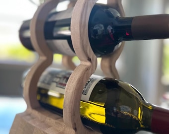 Rustic Wine Rack | Three Bottle Wine Holder | Hardwood Wine Rack | Bar Organizer | Wood Tabletop Rack | Small Wine Holder | Valentines Gift
