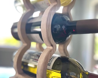 Rustic Wine Rack | Three Bottle Wine Holder | Hardwood Wine Rack | Bar Organizer | Wood Tabletop Rack | Small Wine Holder | Valentines Gift