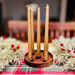Advent Wreath, Wooden Candle Holder, 5 Taper Candle Centerpiece, Christmas Advent Decoration, Holiday Candle Display, Rustic Wood Candle