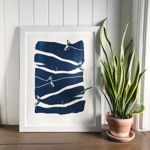 Hand printed wall art, Ready to frame whale print, 18x24 inches