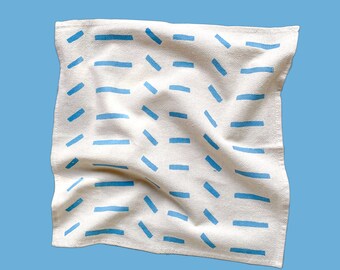 Cloth napkins, Set of 4, Hand printed natural flour sack cotton: Faded Denim Dash