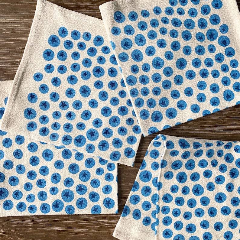 Blueberry print cloth napkins, Hand printed natural cotton