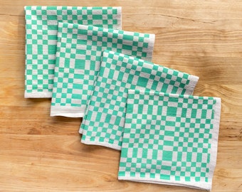 Flour sack cloth napkins, Set of 4, Hand printed natural cotton: Cheker Print, Minty Green