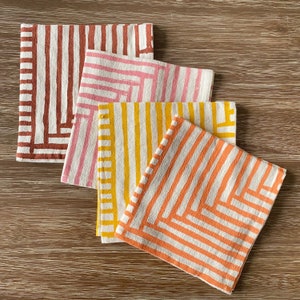 Flour sack cloth napkins, Set of 4, Hand printed natural cotton: Summer Sunset Painterly Stripes