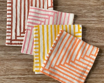 Flour Sack Cotton Napkins, Hand Printed Painterly Stripes, Singles or Sets – Warm Earthones