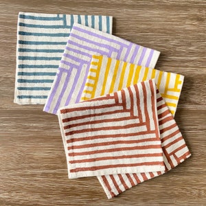 Flour sack cloth napkins, Set of 4, Hand printed natural cotton: Golden Hour Painterly Stripes