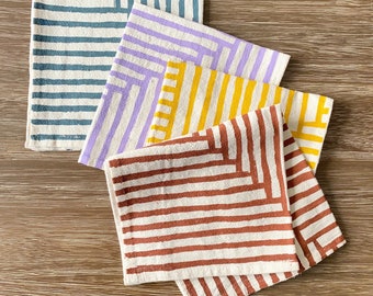 Flour sack cloth napkins, Set of 4, Hand printed natural cotton: Golden Hour Painterly Stripes