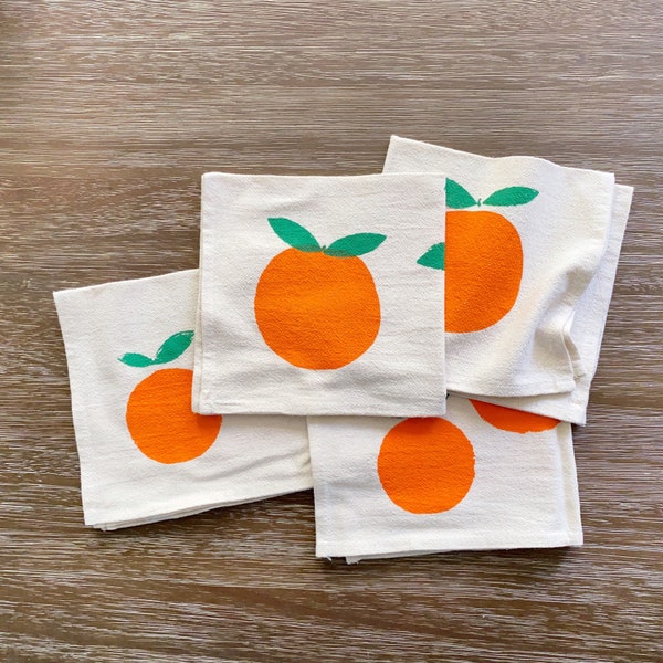 Citrus cloth napkins, Set of 4, Hand printed natural flour sack cotton: Classic Cara Cara Orange